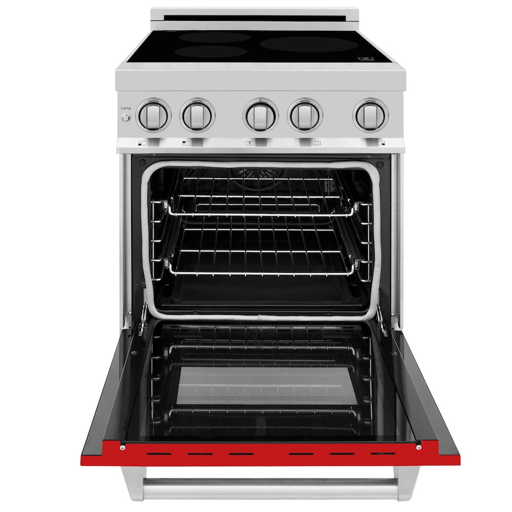 ZLINE 24 in. 2.8 cu. ft. Legacy Induction Range with 4 Element Cooktop and Electric Oven in Stainless Steel and Red Matte Door, Open Box-Good Condition