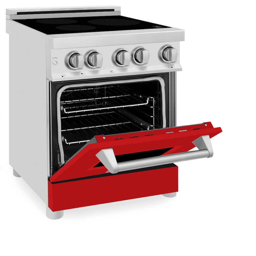 ZLINE 24 in. 2.8 cu. ft. Legacy Induction Range with 4 Element Cooktop and Electric Oven in Stainless Steel and Red Matte Door, Open Box-Good Condition