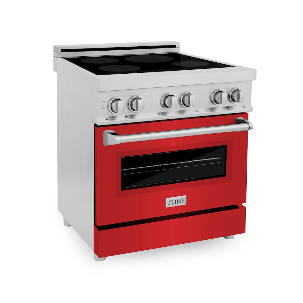 ZLINE 30 in. 4.0 cu. ft. Legacy Induction Range with 4 Element Cooktop and Electric Oven in Stainless Steel and Red Matte Door, Open Box-Good Condition