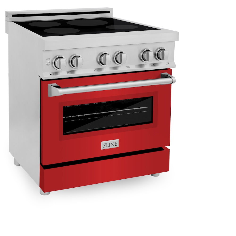 ZLINE 30 in. 4.0 cu. ft. Legacy Induction Range with 4 Element Cooktop and Electric Oven in Stainless Steel and Red Matte Door, Open Box-Good Condition