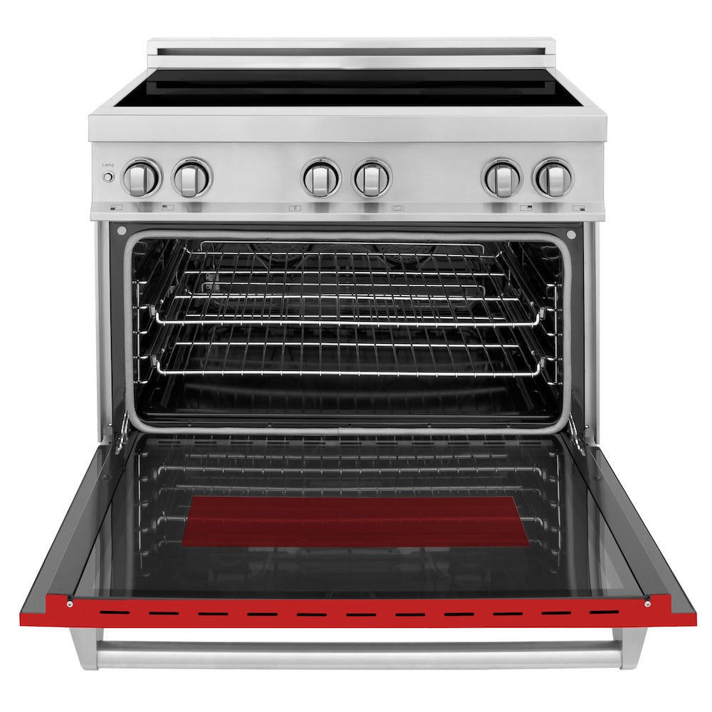 ZLINE 36 in. 4.6 cu. ft. Legacy Induction Range with 5 Element Cooktop and Electric Oven in Stainless Steel and Red Matte Door, Open Box-Good Condition