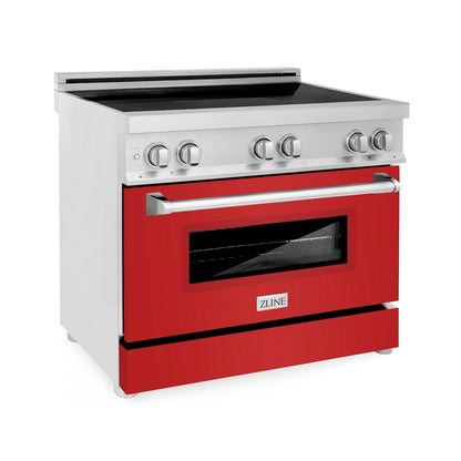 ZLINE 36 in. 4.6 cu. ft. Legacy Induction Range with 5 Element Cooktop and Electric Oven in Stainless Steel and Red Matte Door, Open Box-Good Condition