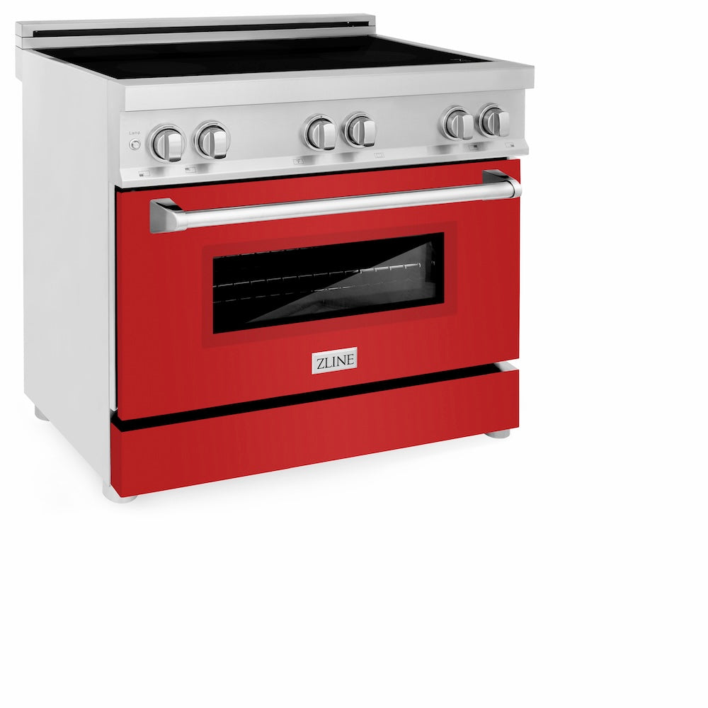 ZLINE 36 in. 4.6 cu. ft. Legacy Induction Range with 5 Element Cooktop and Electric Oven in Stainless Steel and Red Matte Door, Open Box-Good Condition