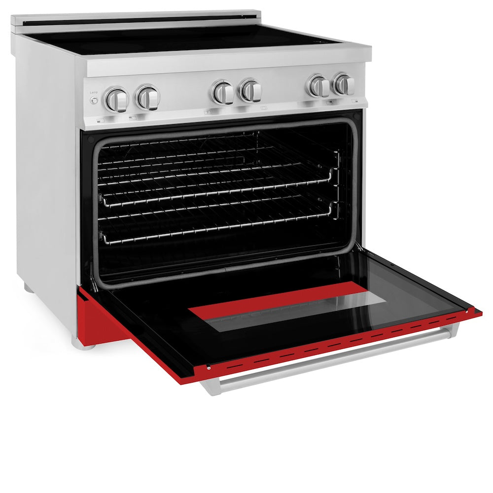 ZLINE 36 in. 4.6 cu. ft. Legacy Induction Range with 5 Element Cooktop and Electric Oven in Stainless Steel and Red Matte Door, Open Box-Good Condition