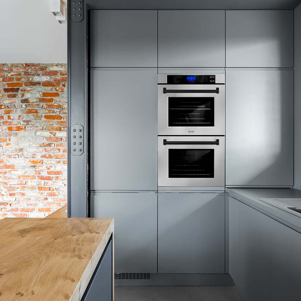 ZLINE double wall oven in modern industrial kitchen