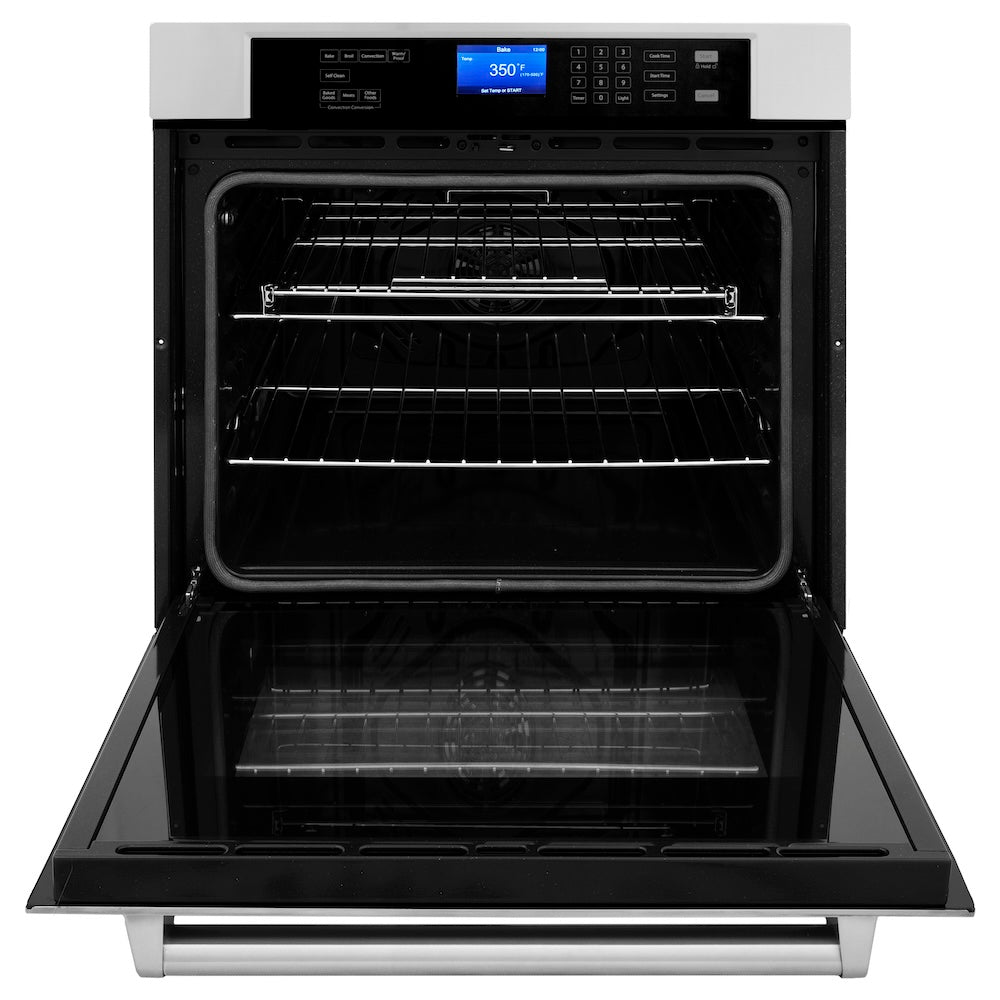 ZLINE Stainless Steel 30 in. Built-in Convection Microwave Oven and 30 in. Single Wall Oven with Self Clean (2KP-MW30-AWS30)