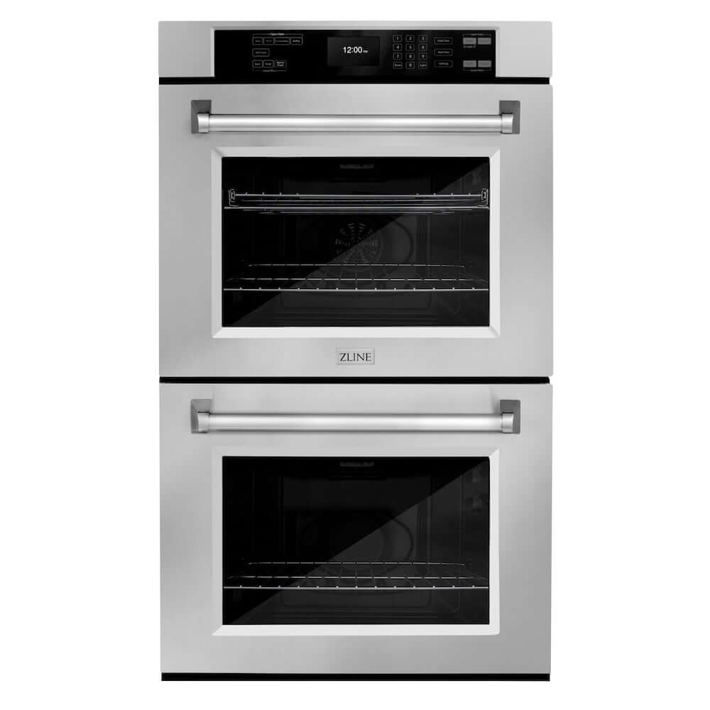 ZLINE Kitchen Package with 30 in. Stainless Steel Rangetop, 30 in. Over The Range Microwave with Modern Handle and Double Wall Oven (3KP-RTOTR30-AWD)