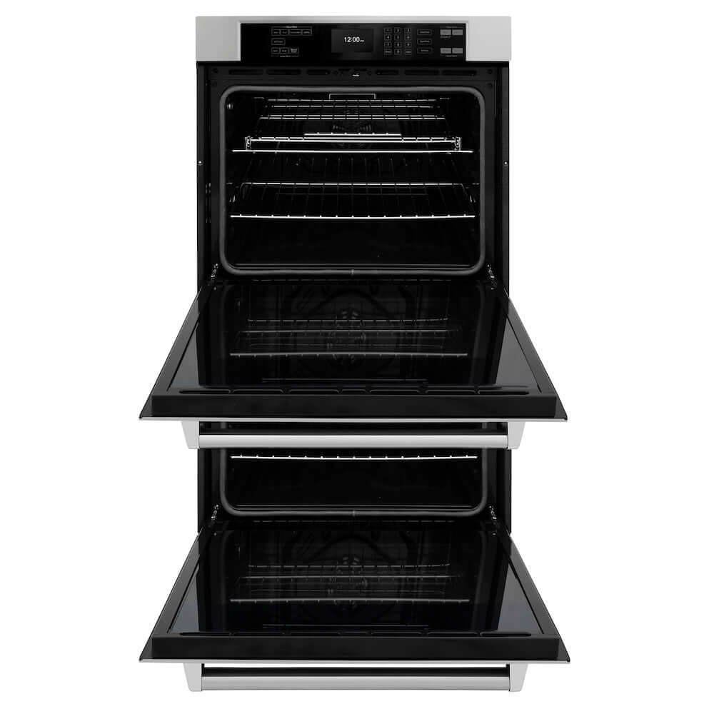 ZLINE Kitchen Package with 30 in. Stainless Steel Rangetop, 30 in. Over The Range Microwave with Traditional Handle and Double Wall Oven (3KP-RTOTRH30-AWD)