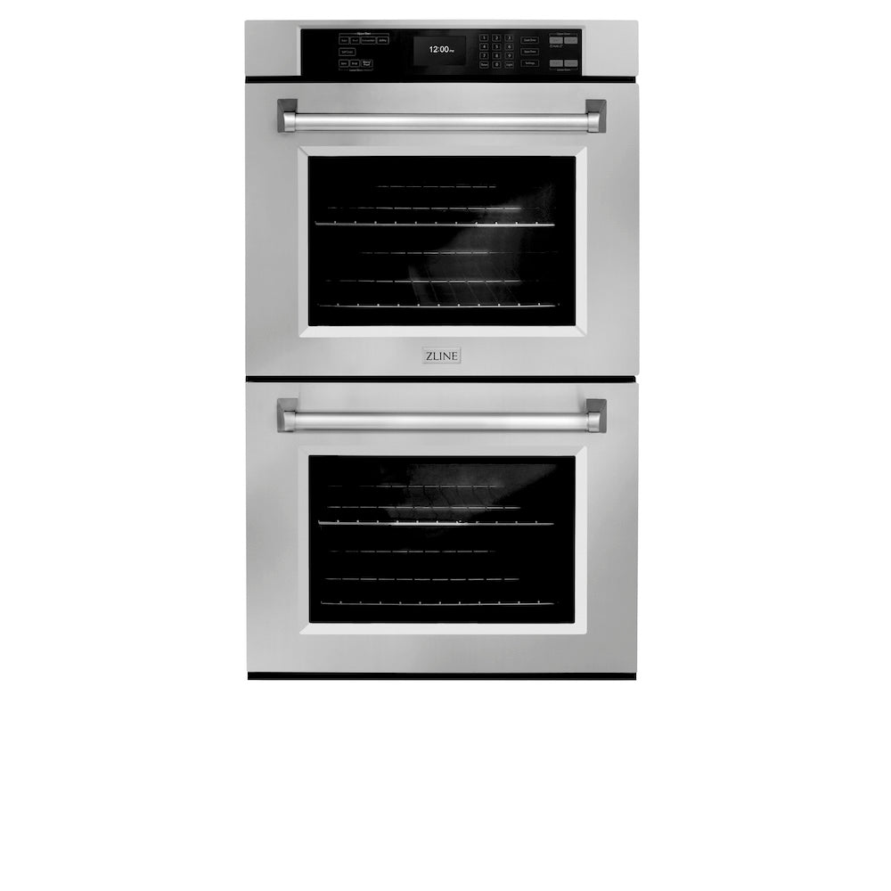 ZLINE 30 in. Professional True Convection Double Wall Oven with Air Fry and Self Clean in Stainless Steel (WAD-30) front, closed.