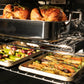 Roasted chickens and vegetables in a ZLINE 30 in. Professional True Convection Single Wall Oven with Air Fry and Self Clean in Stainless Steel (WAS-30) with a stainless steel roasting pan.