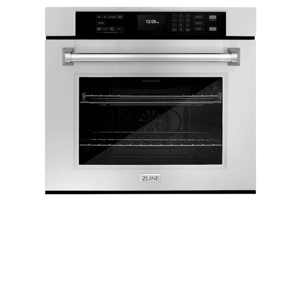 ZLINE 30 in. Professional True Convection Single Wall Oven with Air Fry and Self Clean in Stainless Steel (WAS-30) front, closed.