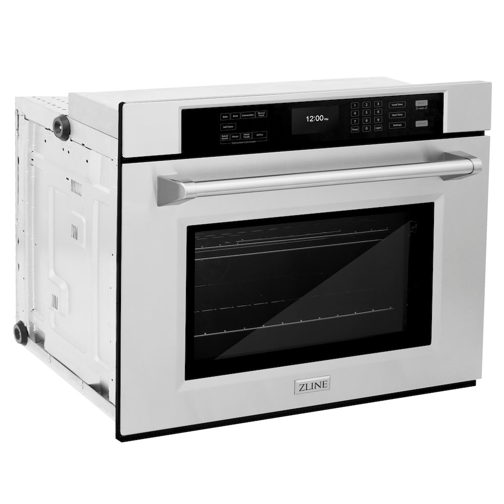 ZLINE 30 in. Professional True Convection Single Wall Oven with Air Fry and Self Clean in Stainless Steel (WAS-30) side, closed.