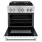 ZLINE 30 in. 4.0 cu. ft. Legacy Dual Fuel Range with 4 Burner Gas Cooktop and Electric Convection Oven in Stainless Steel and White Matte Door (RA-WM-30) front, oven open.