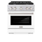 ZLINE 30 in. 4.2 cu. ft. Paramount Dual Fuel Range with 4 Burner Gas Cooktop and Electric Convection Oven in Stainless Steel with White Matte Door (SDR-WM-30) front, oven closed.