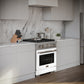 ZLINE 30 in. 4.2 cu. ft. Paramount Dual Fuel Range with 4 Burner Gas Cooktop and Electric Convection Oven in Stainless Steel with White Matte Door (SDR-WM-30) in a luxury kitchen.