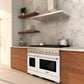 ZLINE 48 in. 6.7 cu. ft. Paramount Double Oven Dual Fuel Range with 8 Burner Gas Cooktop in Stainless Steel with White Matte Doors (SDR-WM-48) in a luxury kitchen.