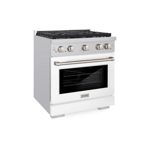 ZLINE 30 in. 4.2 cu. ft. Paramount Gas Range with 4 Burner Cooktop and Convection Gas Oven in Stainless Steel with White Matte Door (SGR-WM-30) main image.