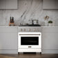 ZLINE 30 in. 4.2 cu. ft. Paramount Gas Range with 4 Burner Cooktop and Convection Gas Oven in Stainless Steel with White Matte Door (SGR-WM-30) in a luxury kitchen.