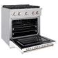 ZLINE 30 in. 4.2 cu. ft. Paramount Gas Range with 4 Burner Cooktop and Convection Gas Oven in Stainless Steel with White Matte Door (SGR-WM-30) side, open.