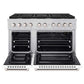 ZLINE 48 in. 6.7 cu. ft. Paramount Double Oven Gas Range with 8 Burner Cooktop in Stainless Steel with White Matte Doors (SGR-WM-48) front, oven open.