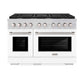 ZLINE 48 in. 6.7 cu. ft. Paramount Double Oven Gas Range with 8 Burner Cooktop in Stainless Steel with White Matte Doors (SGR-WM-48) front, oven closed.