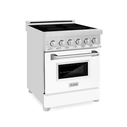 ZLINE 24 in. 2.8 cu. ft. Legacy Induction Range with 4 Element Cooktop and Electric Oven in Stainless Steel and White Matte Door, Open Box-Good Condition