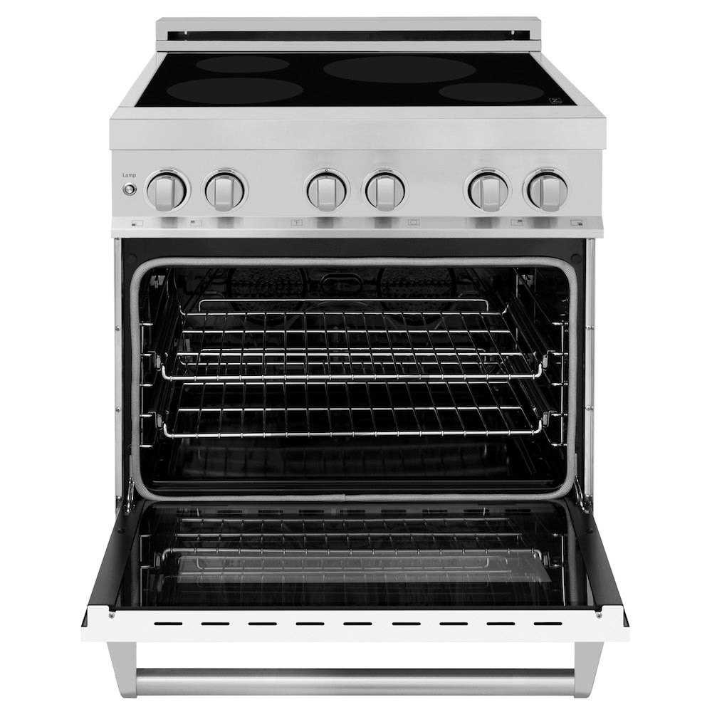 ZLINE 30 in. 4.0 cu. ft. Legacy Induction Range with 4 Element Cooktop and Electric Oven in Stainless Steel and White Matte Door, Open Box-Good Condition