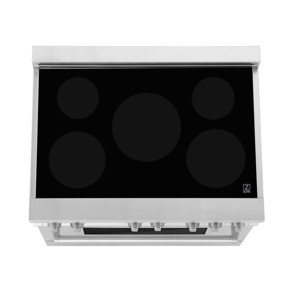 ZLINE 36 in. 4.6 cu. ft. Legacy Induction Range with 5 Element Cooktop and Electric Oven in Stainless Steel and White Matte Door, Open Box-Good Condition