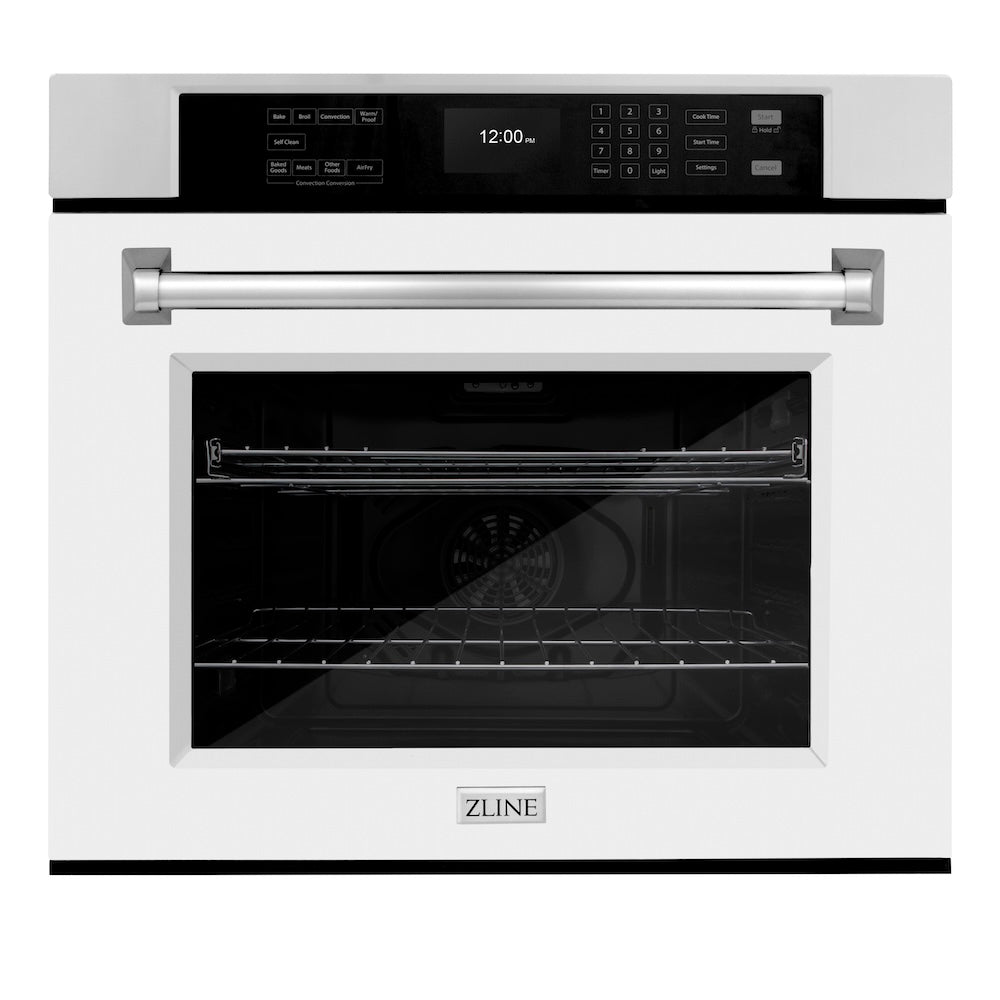 ZLINE 30 in. Professional True Convection Single Wall Oven with Air Fry and Self Clean in Stainless Steel with White Matte Door (WAS-WM-30)