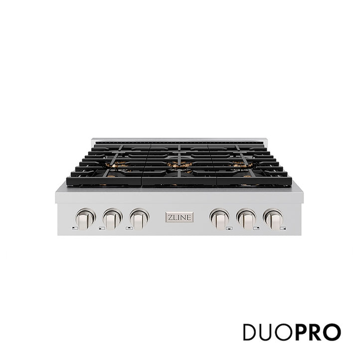 ZLINE 36 in. Paramount Gas Rangetop with 6 Burner DuoPro™ Cooktop in Stainless Steel (PSRT36)