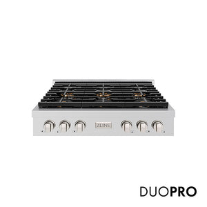 ZLINE 36 in. Paramount Gas Rangetop with 6 Burner DuoPro™ Cooktop in Stainless Steel main image.