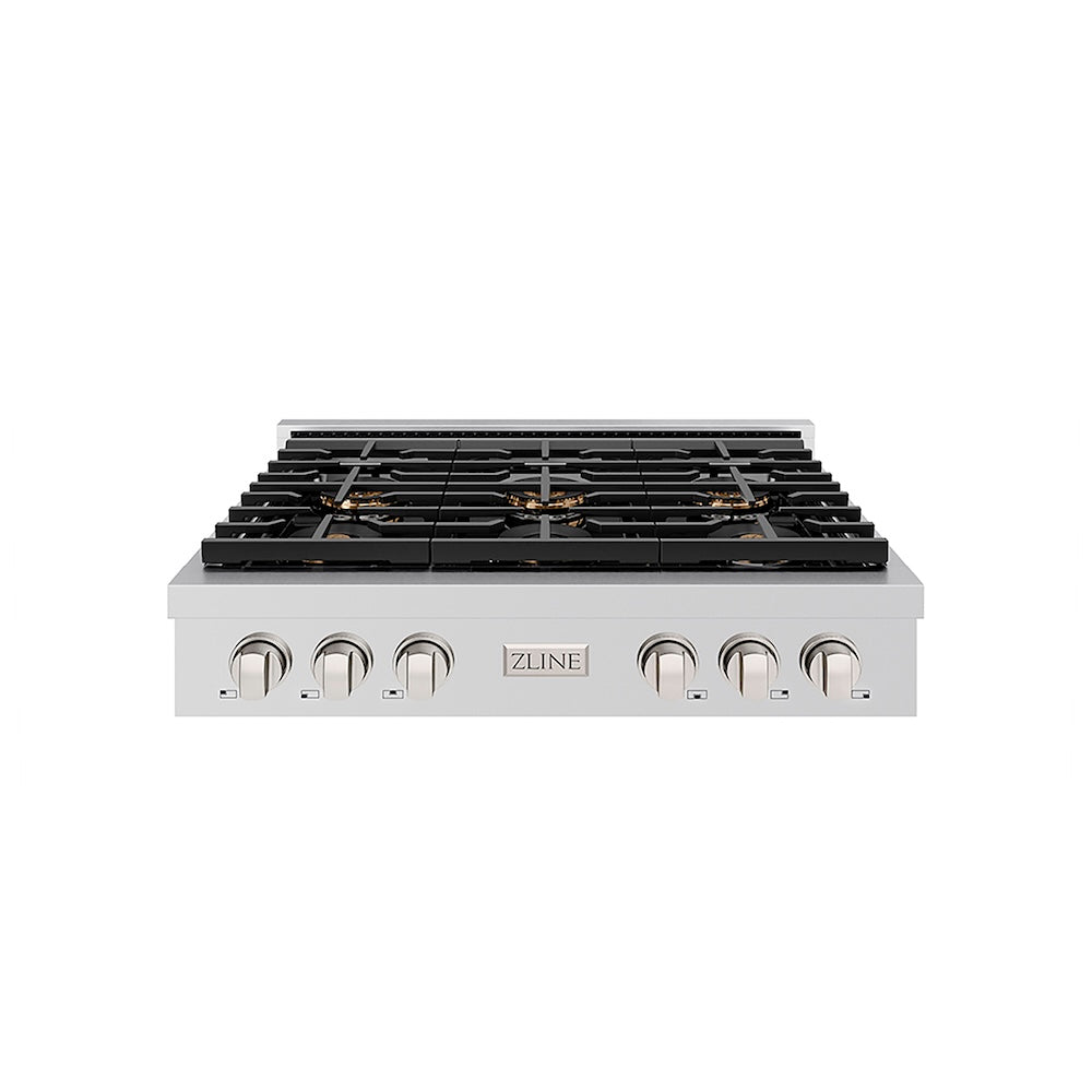 ZLINE 36 in. Paramount Gas Rangetop with 6 Burner DuoPro™ Cooktop in Stainless Steel (PSRT36) front.