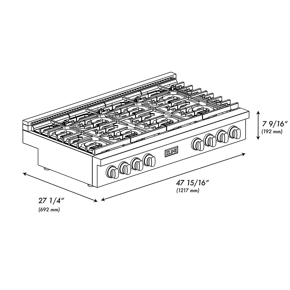 ZLINE Autograph Edition 48 in. Paramount Gas Rangetop with 8 Burner DuoPro™ Cooktop in Stainless Steel and Matte Black Accents, Open Box-Great Condition
