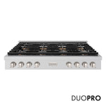 ZLINE 48 in. Paramount Gas Rangetop with 8 Burner DuoPro™ Cooktop in Stainless Steel (PSRT48) front, with DuoPro™ logo.