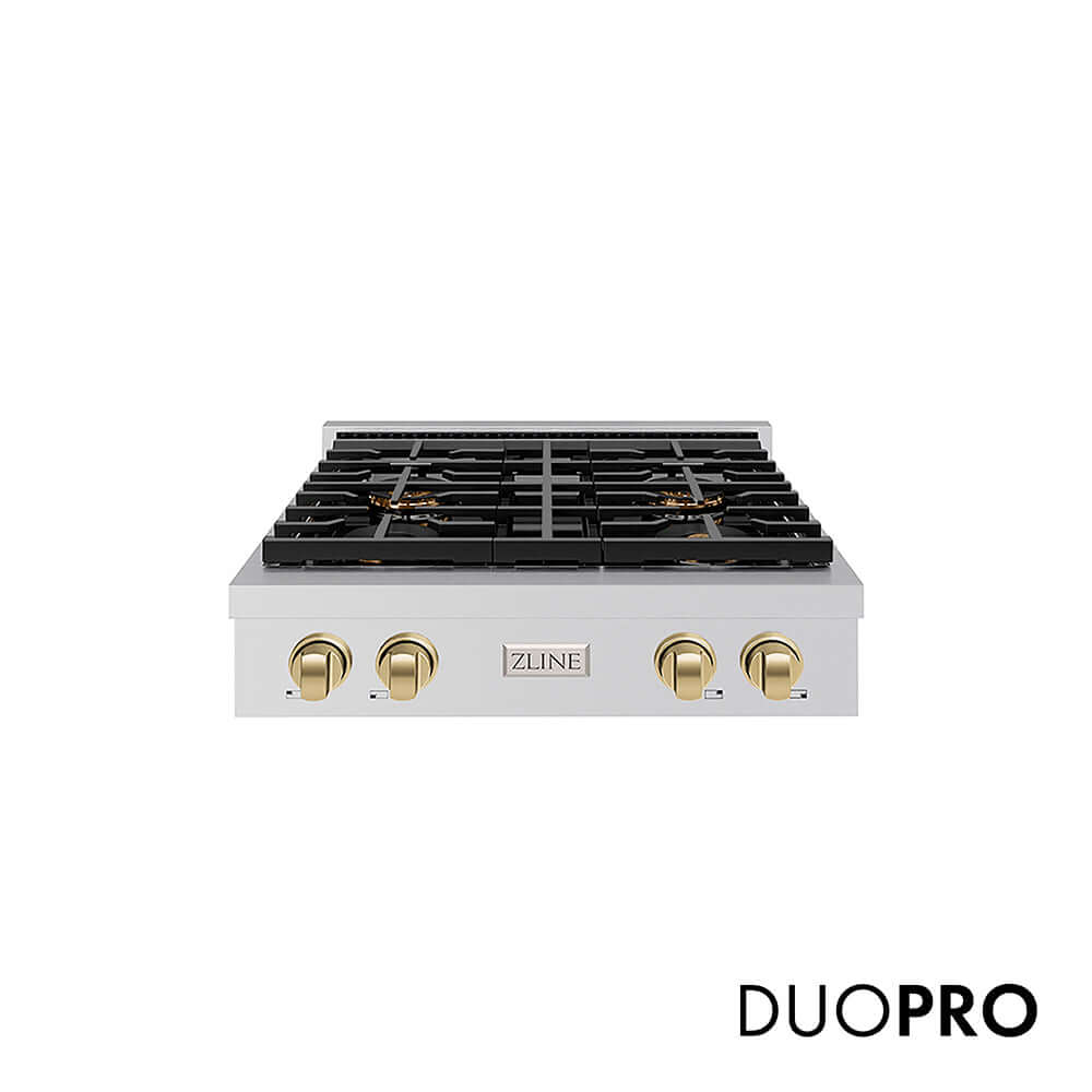 ZLINE Autograph Edition 30 in. Paramount Gas Rangetop with 4 Burner DuoPro™ Cooktop in Stainless Steel and Champagne Bronze Accents, Open Box-Good Condition