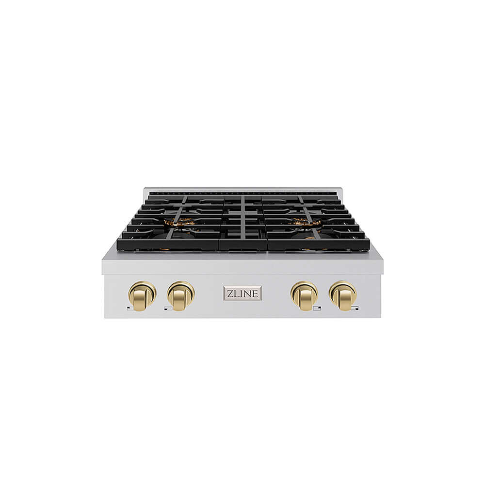 ZLINE Autograph Edition 30 in. Paramount Gas Rangetop with 4 Burner DuoPro™ Cooktop in Stainless Steel and Champagne Bronze Accents, Open Box-Good Condition