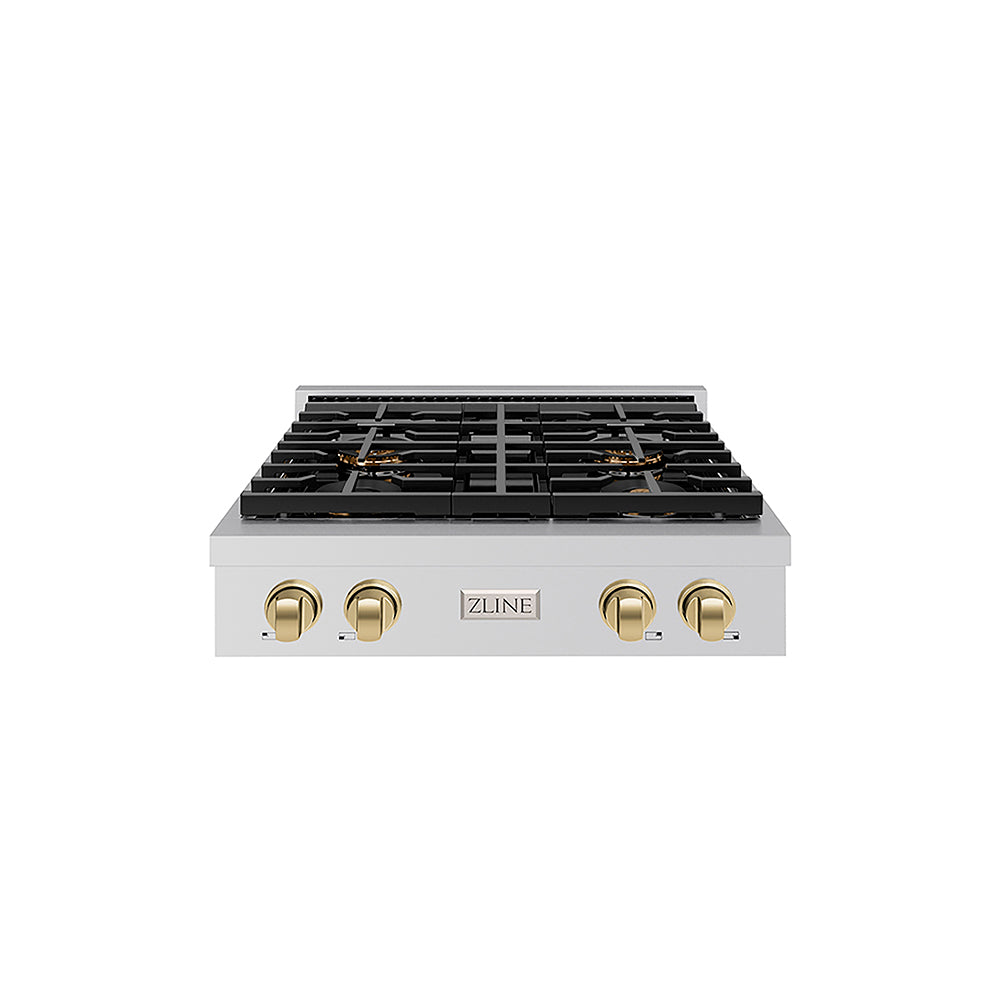 ZLINE Autograph Edition 30 in. Paramount Gas Rangetop with 4 Burner DuoPro™ Cooktop in Stainless Steel and Champagne Bronze Accents, Open Box-Great Condition