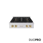 ZLINE Autograph Edition 30 in. Paramount Gas Rangetop with 4 Burner DuoPro™ Cooktop in Stainless Steel and Polished Gold Accents, Open Box-Good Condition