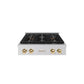 ZLINE Autograph Edition 30 in. Paramount Gas Rangetop with 4 Burner DuoPro™ Cooktop in Stainless Steel and Polished Gold Accents (PSRTZ-30-G) front.