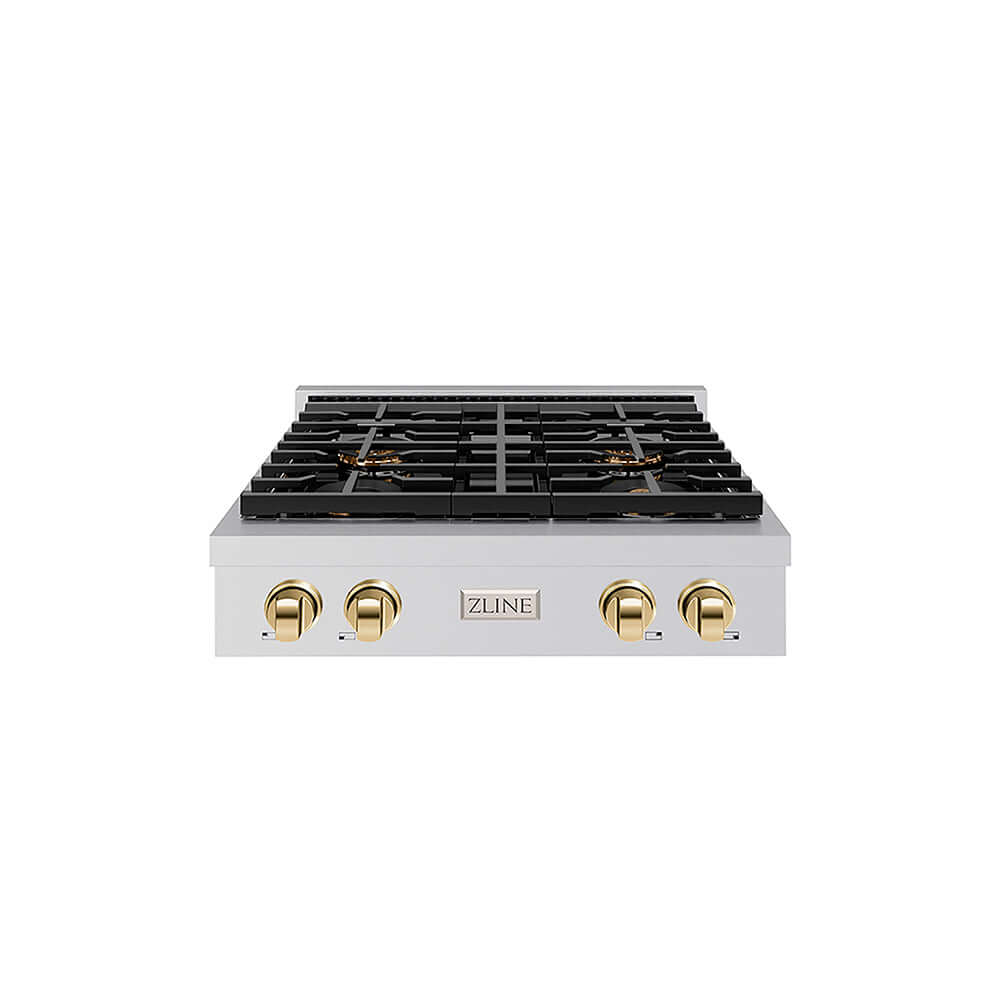 ZLINE Autograph Edition 30 in. Paramount Gas Rangetop with 4 Burner DuoPro™ Cooktop in Stainless Steel and Polished Gold Accents, Open Box-Good Condition