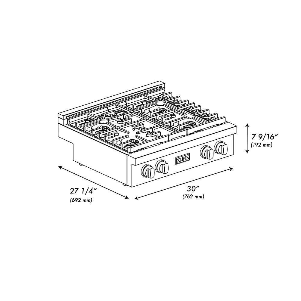 ZLINE Autograph Edition 30 in. Paramount Gas Rangetop with 4 Burner DuoPro™ Cooktop in Stainless Steel and Matte Black Accents, Open Box-Great Condition