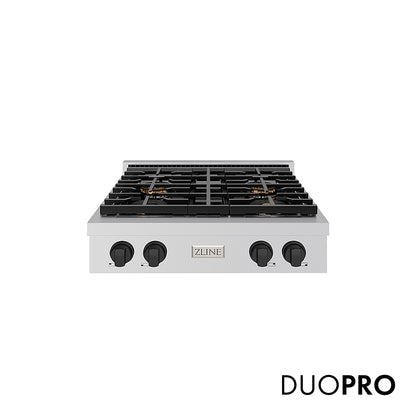 ZLINE Autograph Edition 30 in. Paramount Gas Rangetop with 4 Burner DuoPro™ Cooktop in Stainless Steel and Matte Black Accents, Open Box-Great Condition