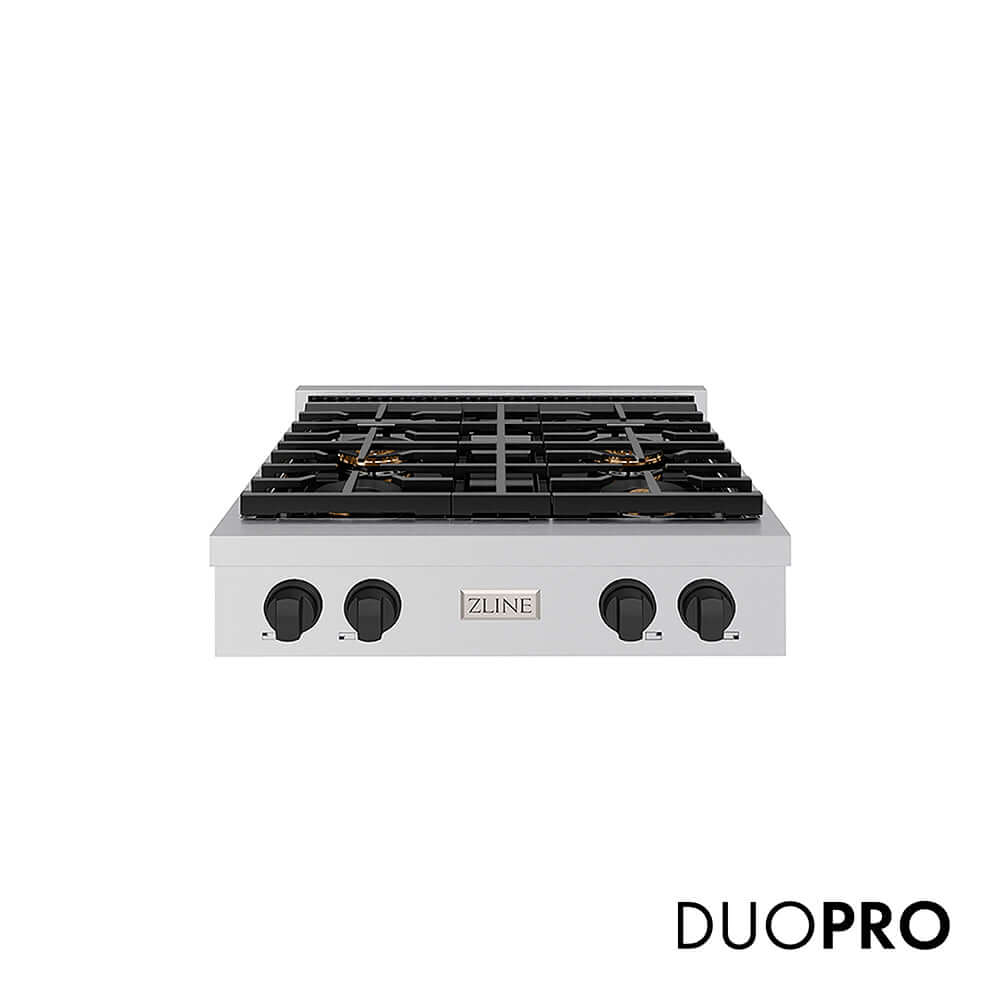 ZLINE Autograph Edition 30 in. Paramount Gas Rangetop with 4 Burner DuoPro™ Cooktop in Stainless Steel and Matte Black Accents, Open Box-Good Condition