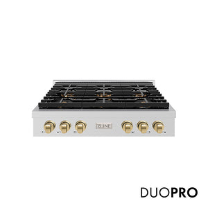 ZLINE Autograph Edition 36 in. Paramount Gas Rangetop with 6 Burner DuoPro™ Cooktop in Stainless Steel and Champagne Bronze Accents, Open Box-Great Condition