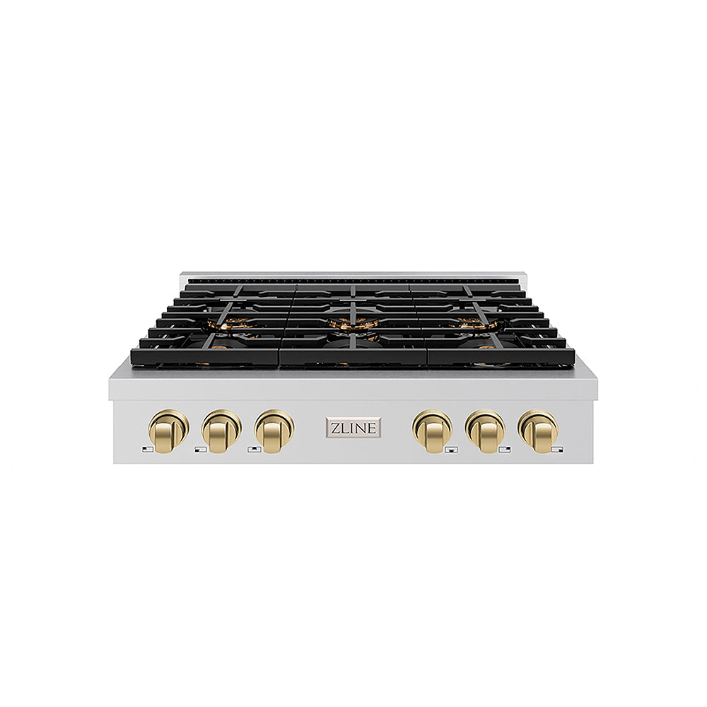 ZLINE Autograph Edition 36 in. Paramount Gas Rangetop with 6 Burner DuoPro™ Cooktop in Stainless Steel and Champagne Bronze Accents, Open Box-Great Condition