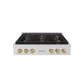 ZLINE Autograph Edition 36 in. Paramount Gas Rangetop with 6 Burner DuoPro™ Cooktop in Stainless Steel and Champagne Bronze Accents (PSRTZ-36-CB) front.