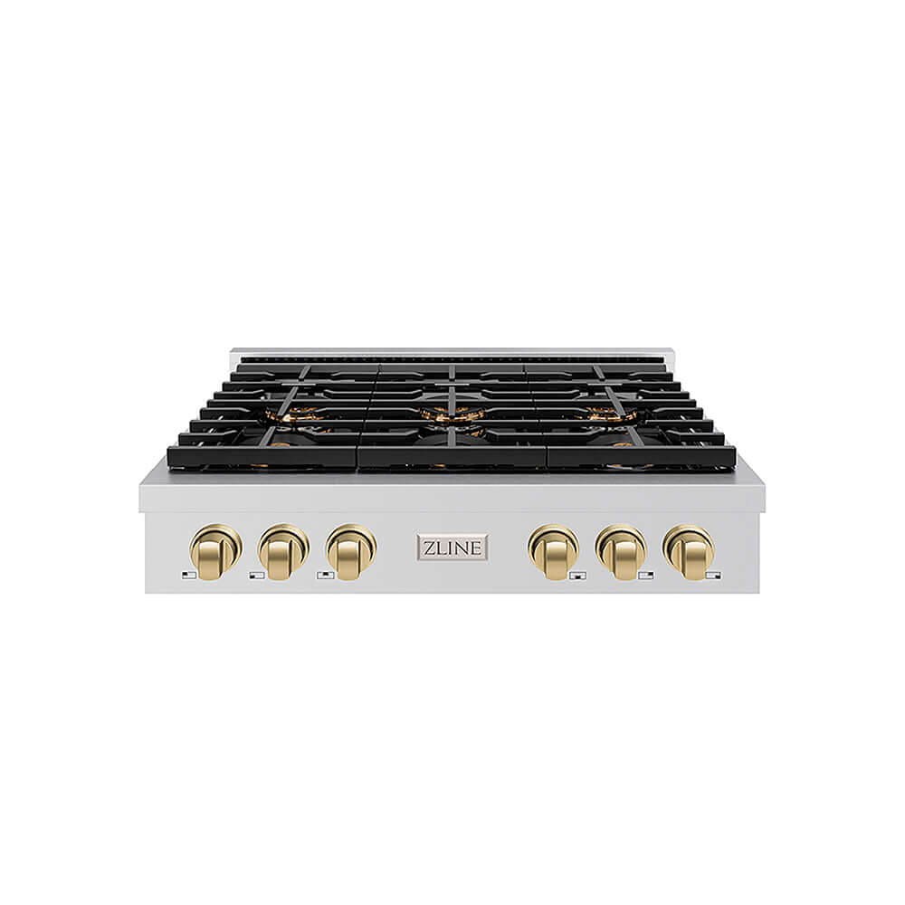 ZLINE Autograph Edition 36 in. Paramount Gas Rangetop with 6 Burner DuoPro™ Cooktop in Stainless Steel and Champagne Bronze Accents, Open Box-Good Condition
