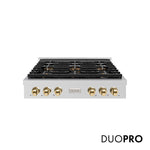 ZLINE Autograph Edition 36 in. Paramount Gas Rangetop with 6 Burner DuoPro™ Cooktop in Stainless Steel and Polished Gold Accents, Open Box-Great Condition