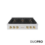 ZLINE Autograph Edition 36 in. Paramount Gas Rangetop with 6 Burner DuoPro™ Cooktop in Stainless Steel and Polished Gold Accents, Open Box-Good Condition
