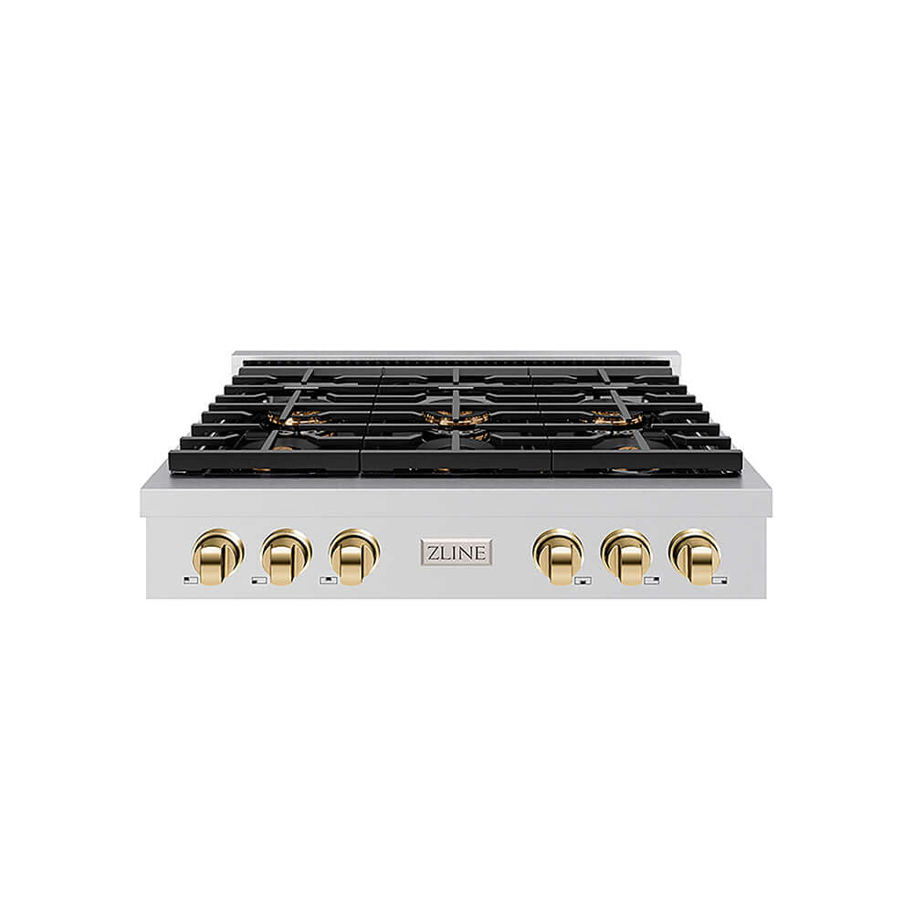ZLINE Autograph Edition 36 in. Paramount Gas Rangetop with 6 Burner DuoPro™ Cooktop in Stainless Steel and Polished Gold Accents, Open Box-Good Condition